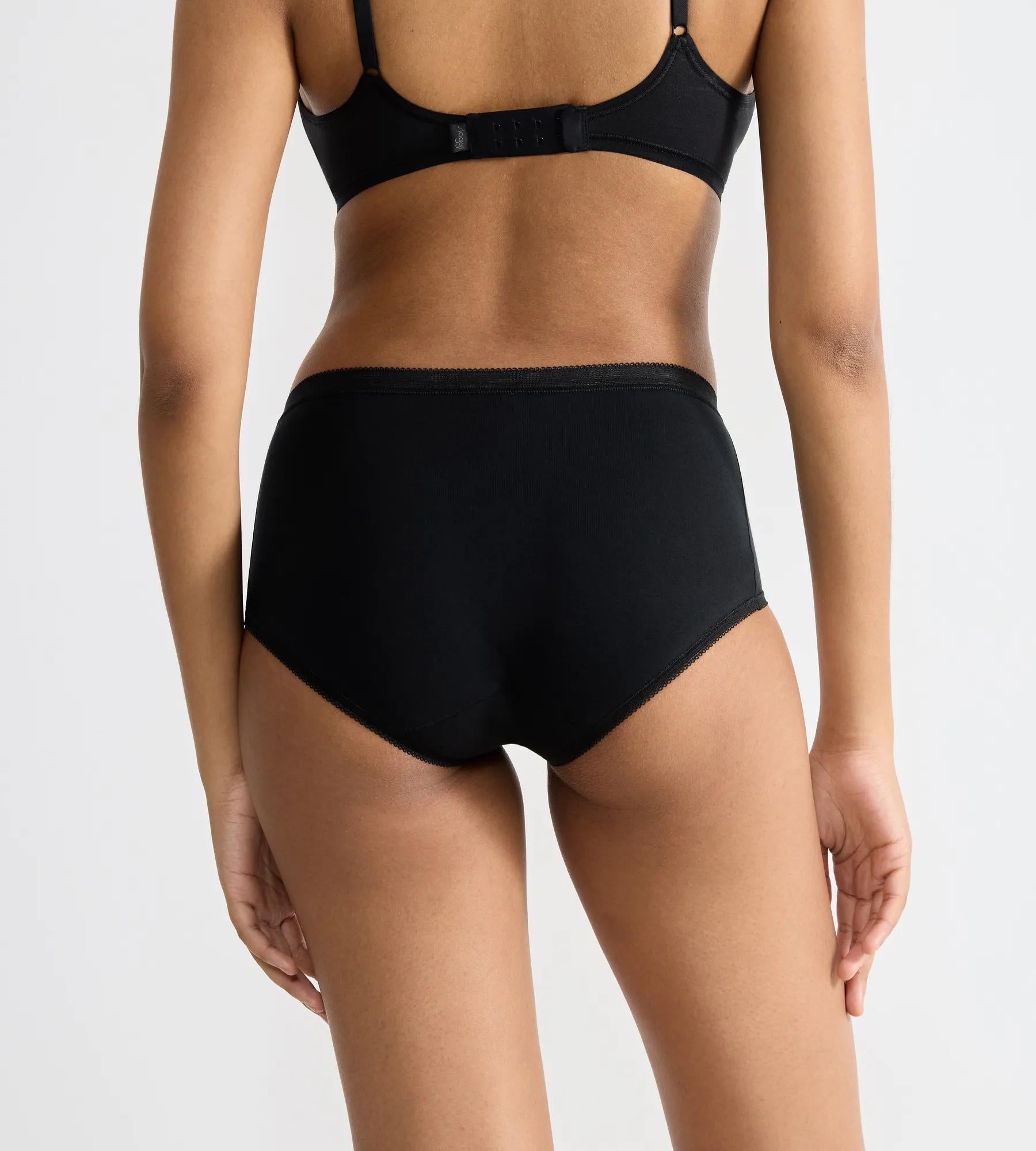 sloggi Basic+ 4-pack black midi briefs shown from the back, highlighting comfort and fit in everyday wear.