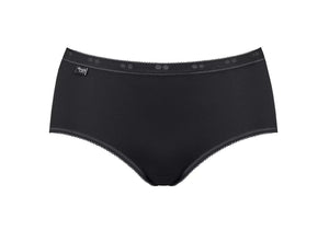 sloggi Basic+ 4-pack black midi briefs showcasing comfort and durability in bi-elastic cotton fabric.