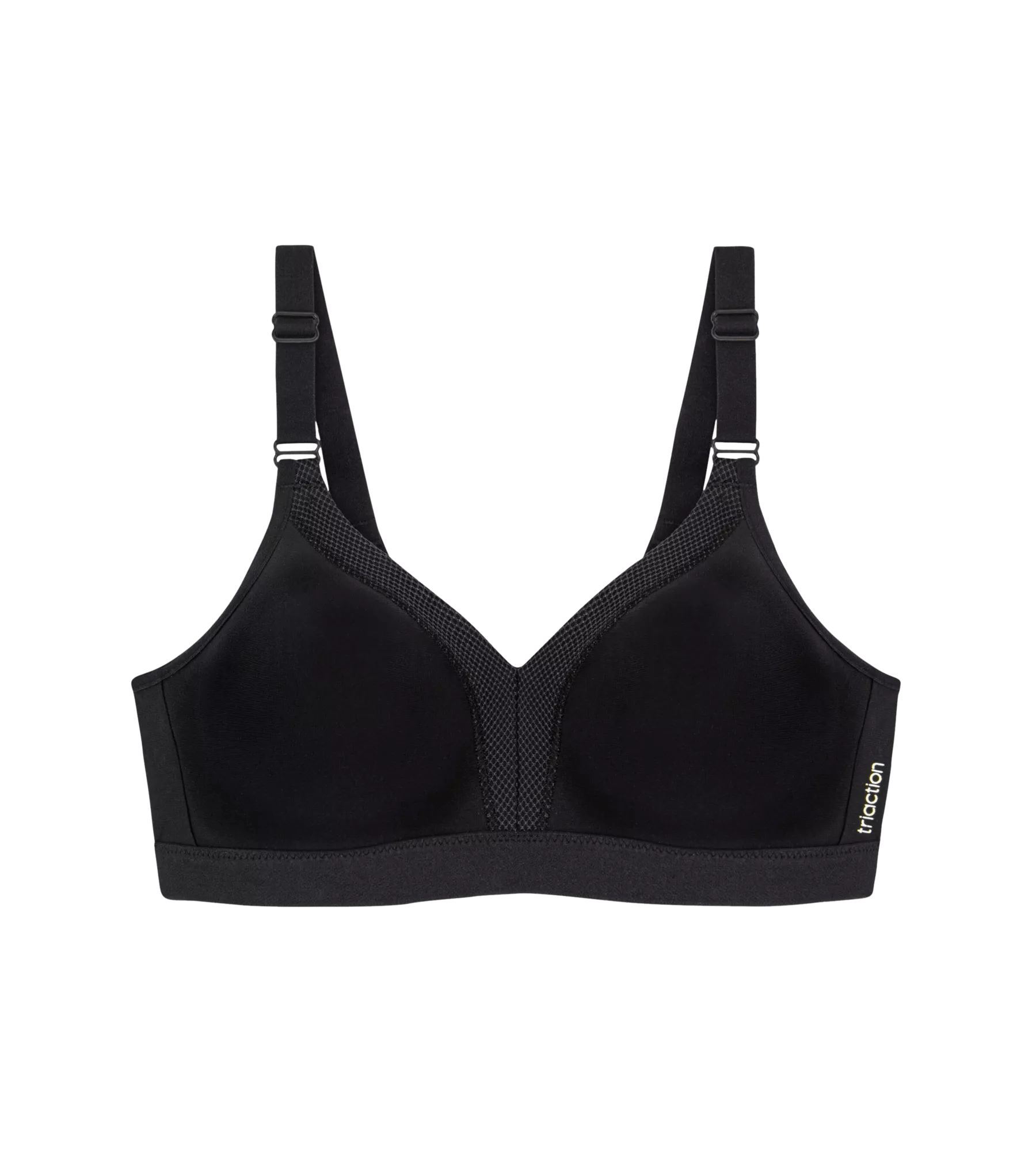 Triaction Wellness wireless bra with mesh-lined cups for yoga and Pilates, offering high support and breathability.