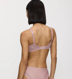Back view of Amourette bra showcasing its modern scoop design and delicate lace details.