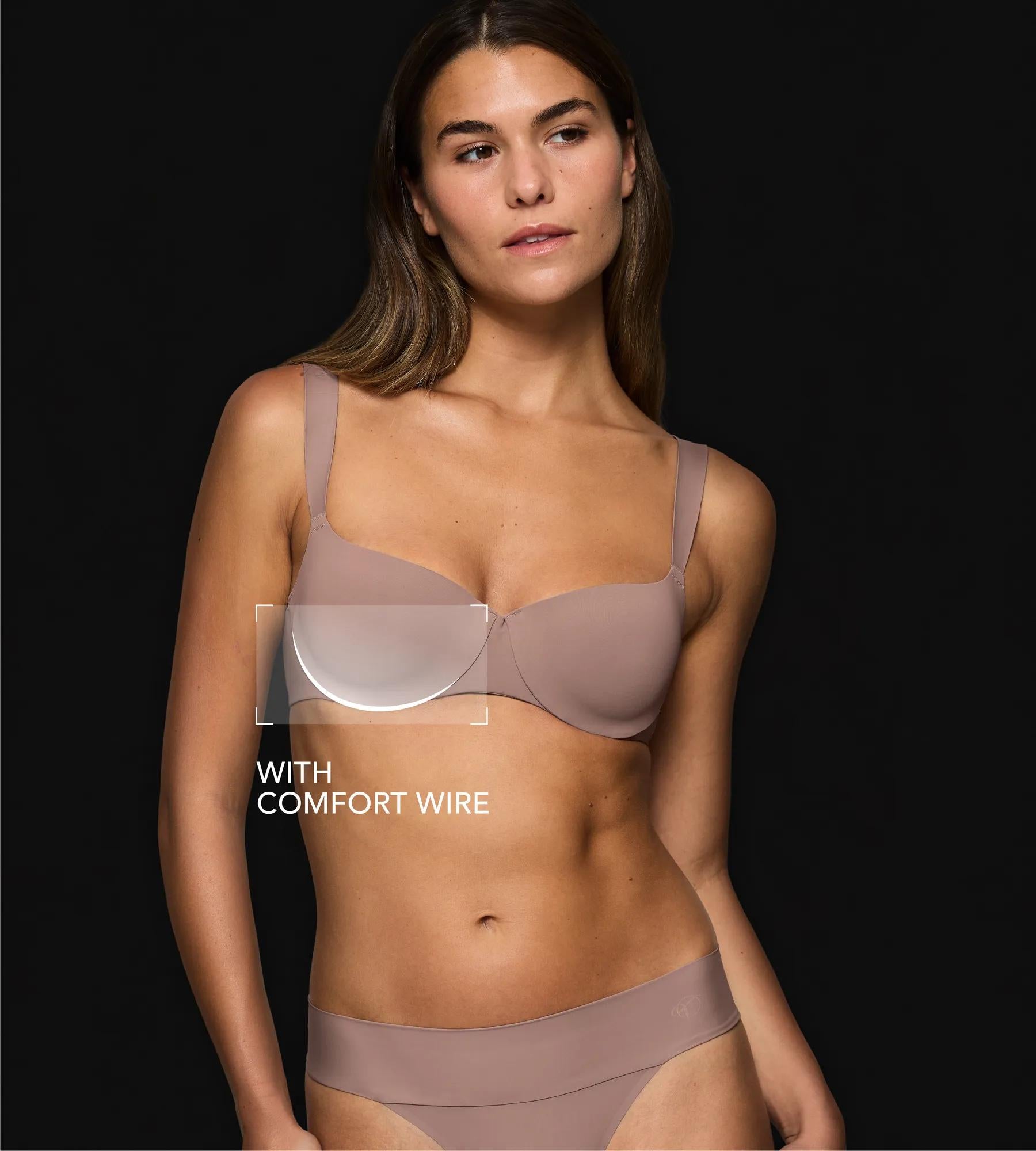 Model wearing Body Make-Up Illusion padded bra with comfort wire for lift and support.