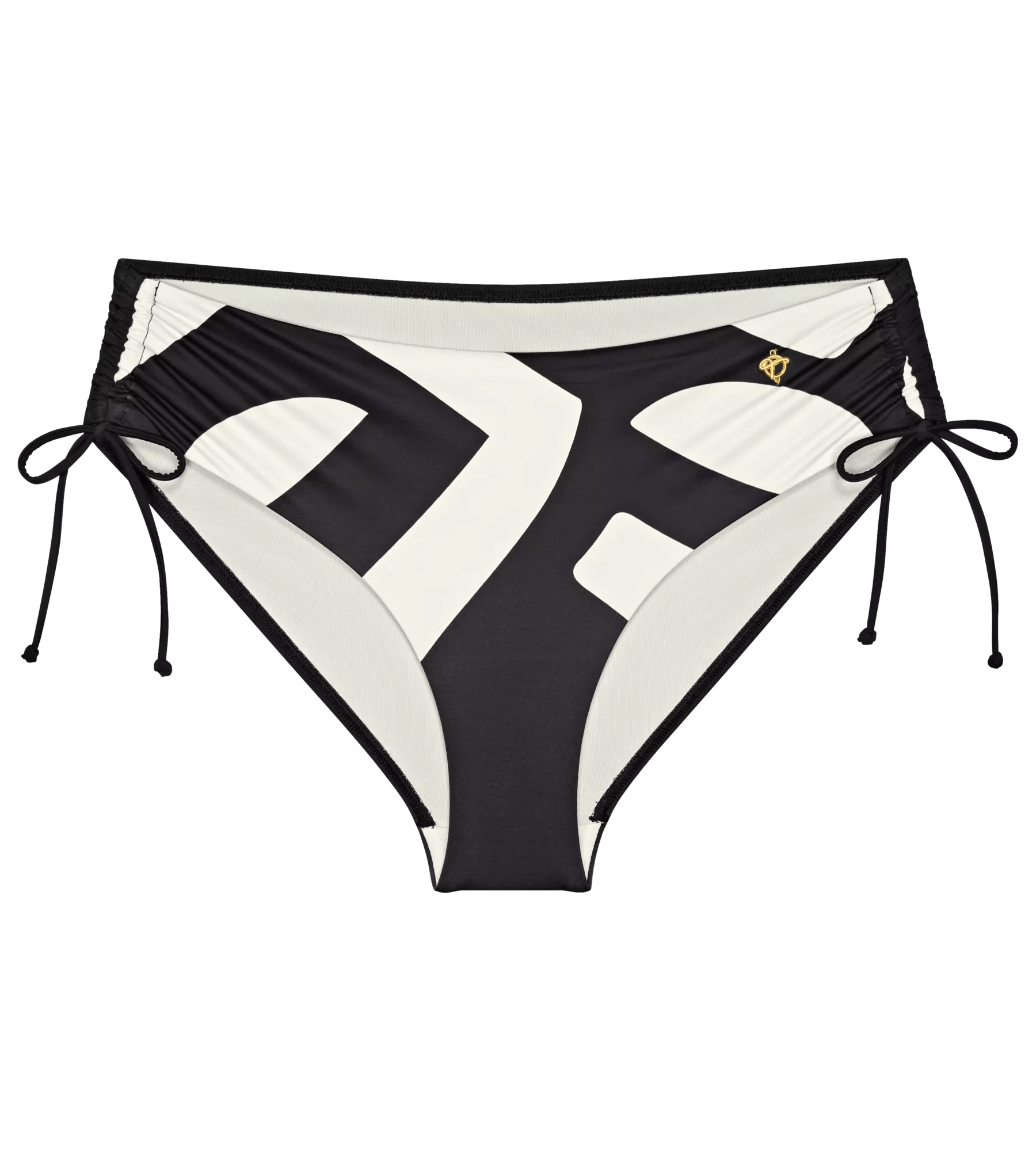 Summer Allure bikini bottom with adjustable side strings and vibrant curved design.