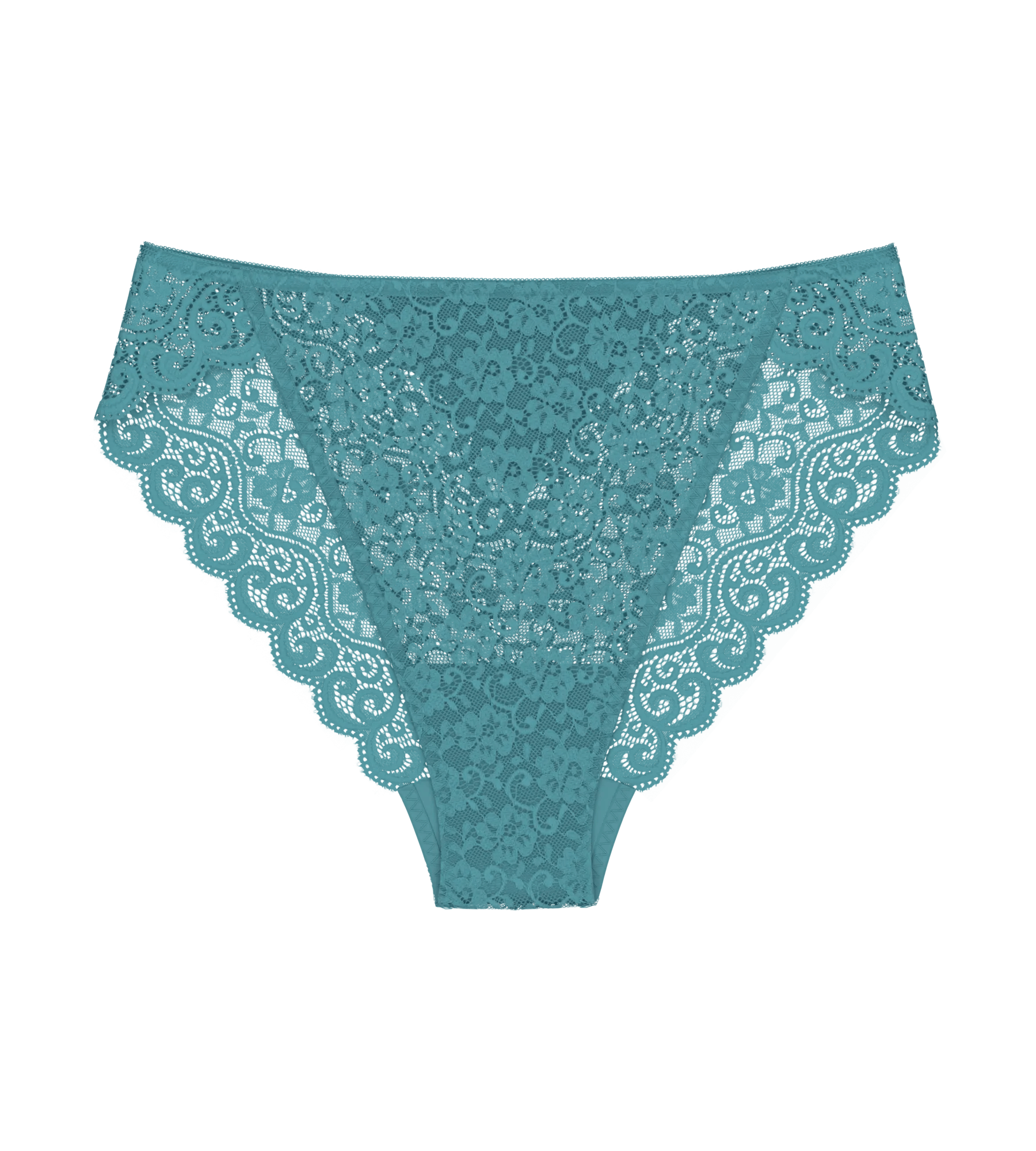 Amourette highleg tai brief in turquoise with delicate lace detailing for comfort and style.