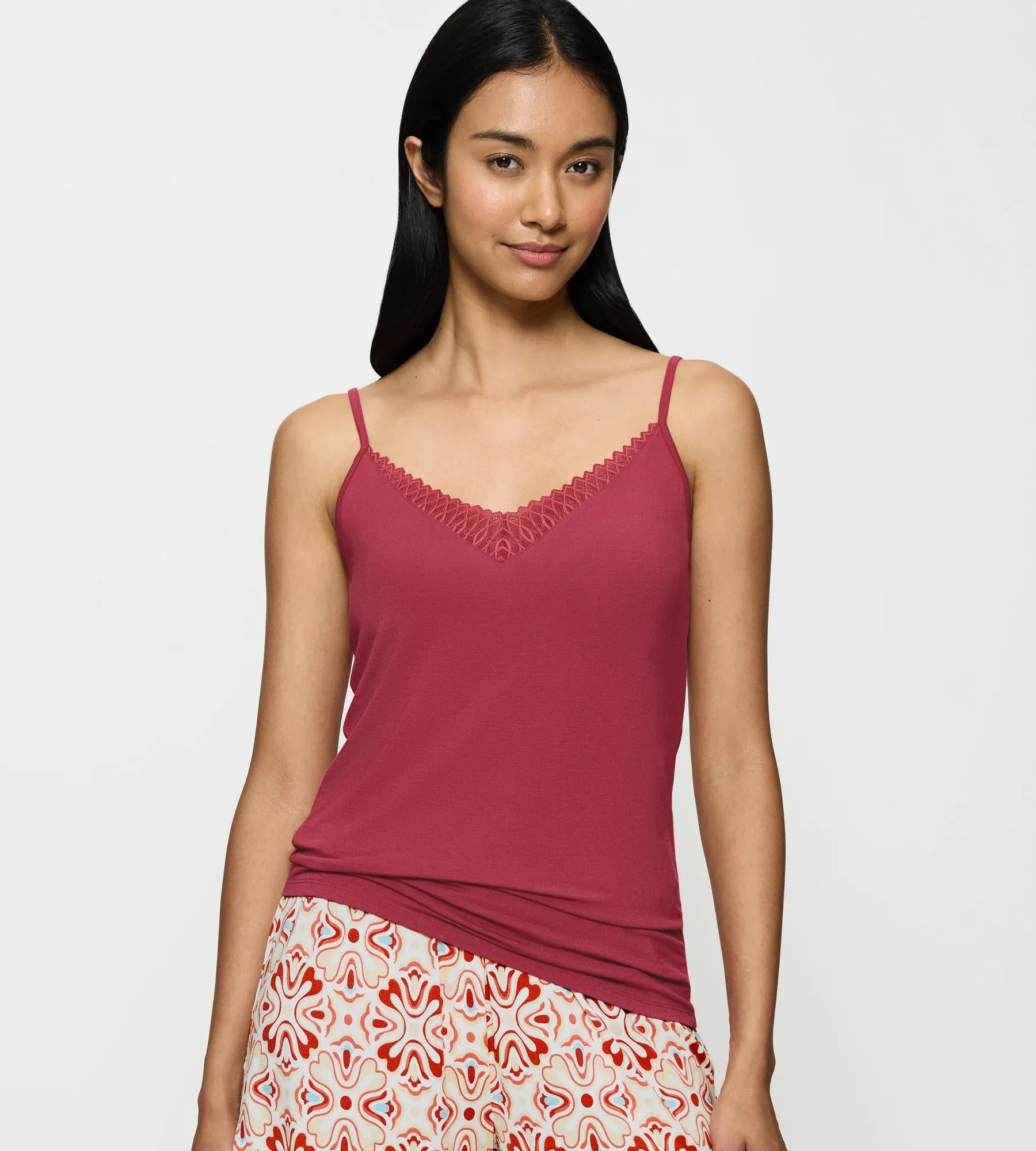Aura Spotlight camisole with delicate lace and spaghetti straps, perfect for comfortable sleepwear.