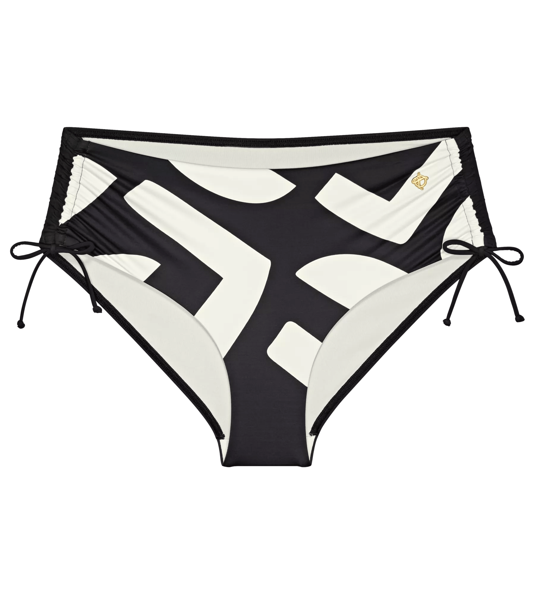 Summer Allure geometric-print bikini brief with adjustable side ties for a personalized fit.