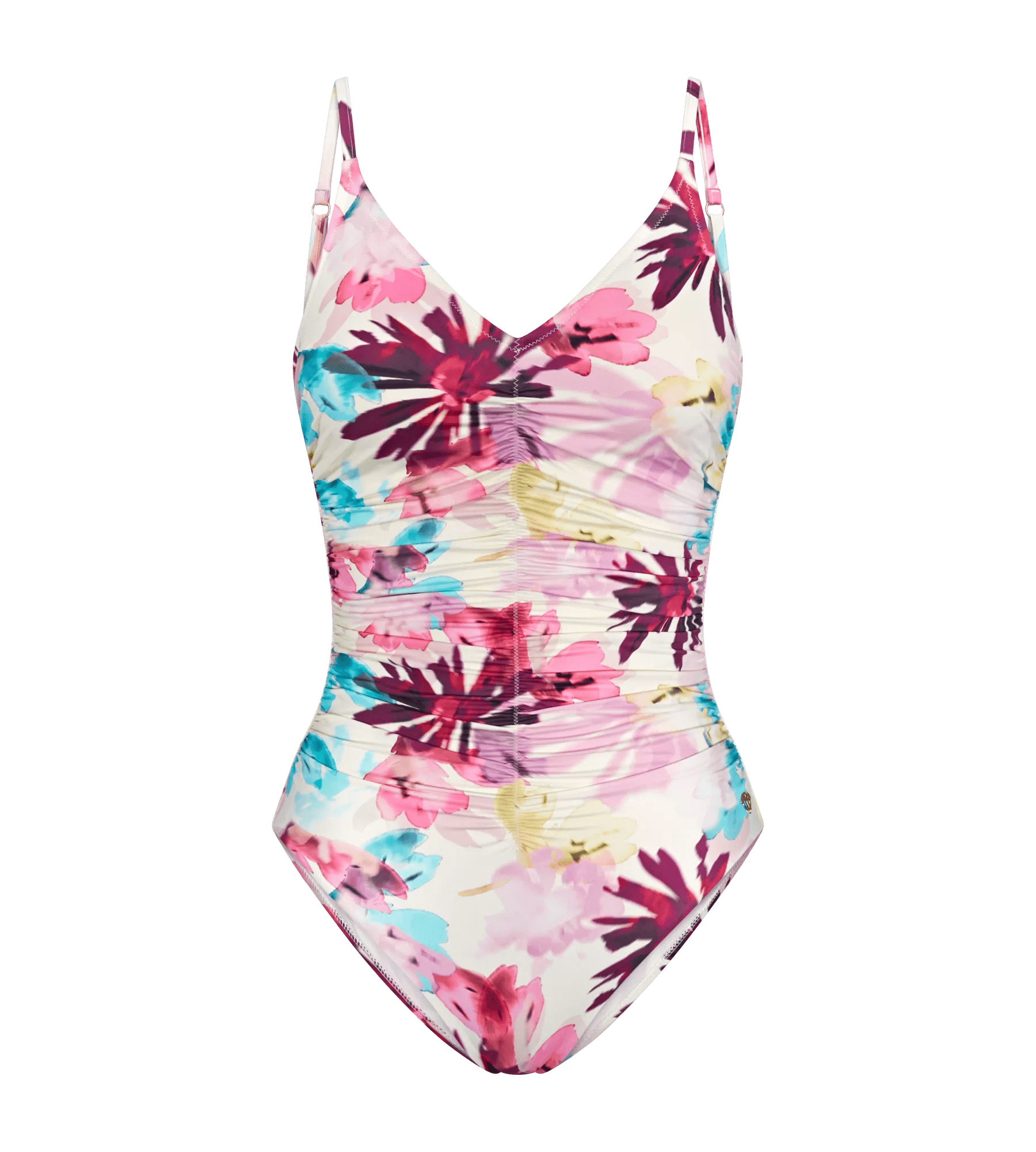 Summer Fleur tummy-skimming padded swimsuit with tropical floral print and adjustable straps.