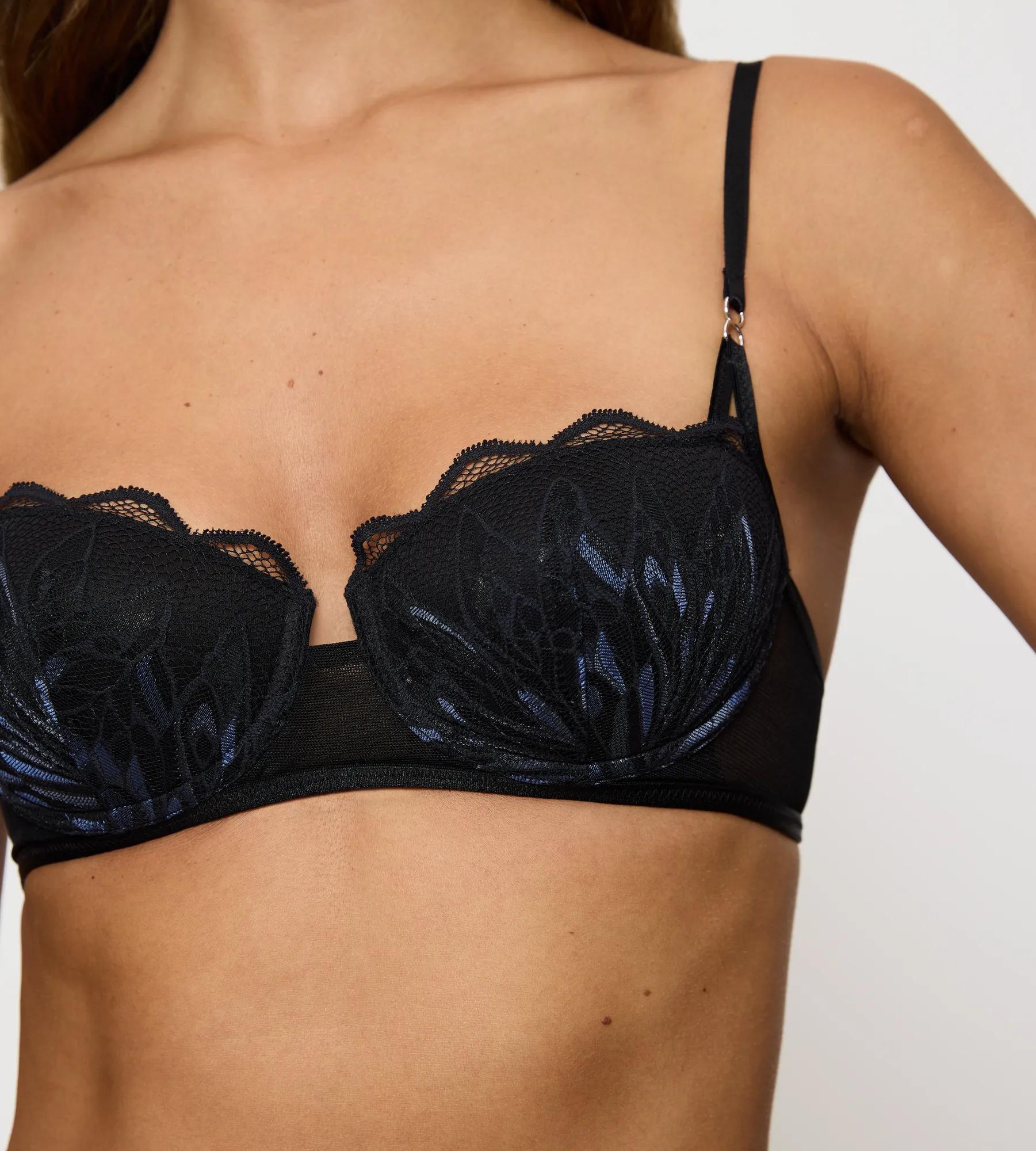 Crazy Stupid Love black lace padded bra with elegant straps and seductive neckline, perfect for lingerie drawer.