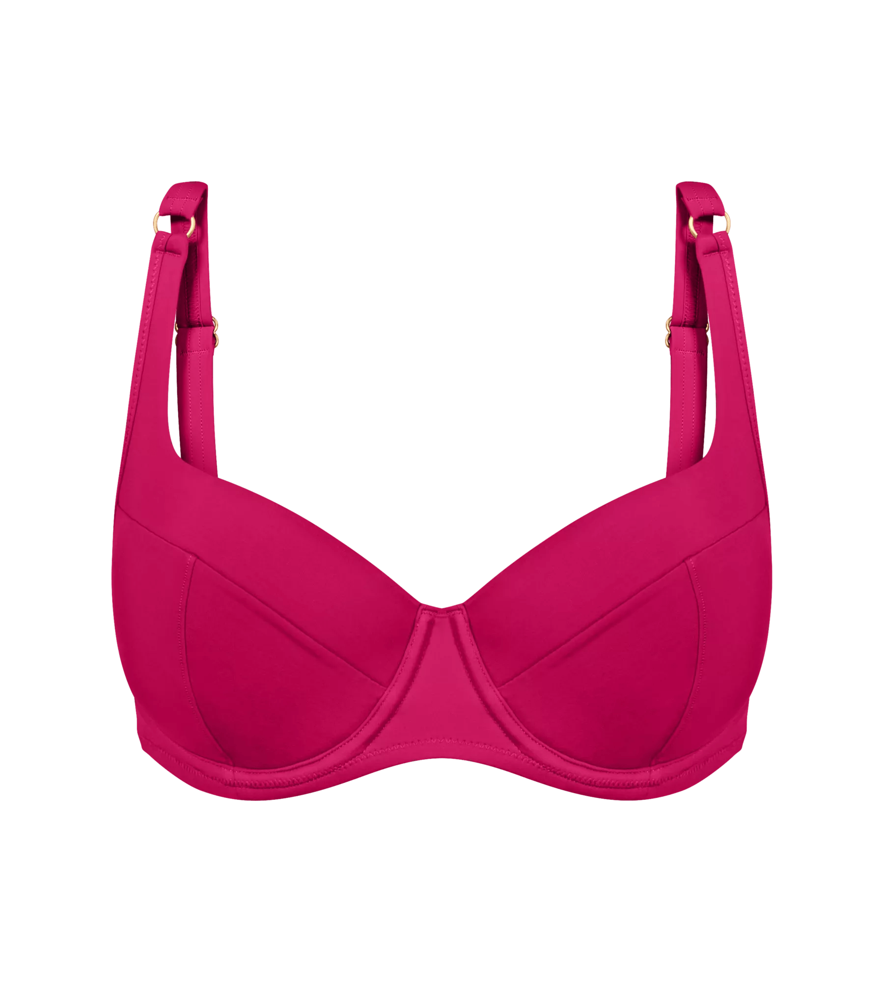 Vibrant pink wired bikini top from the Summer Twist collection, featuring adjustable straps and padded cups.