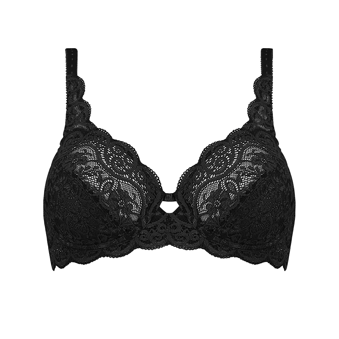 Amourette 300 black bra featuring soft, stretchy lace and a floral design for stylish comfort.