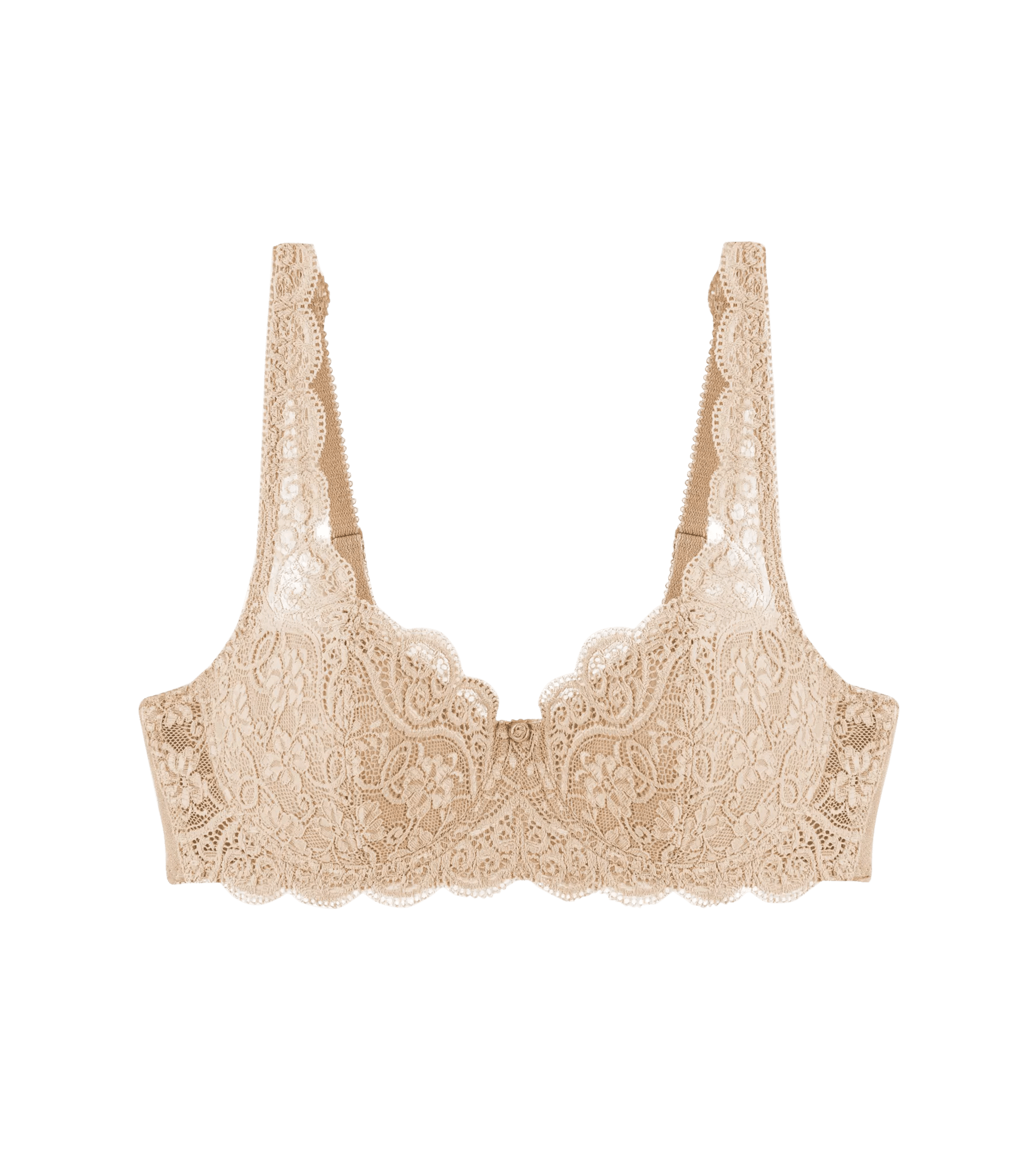 Amourette 300 skin vintage-look lace bra with padded cups and adjustable straps.