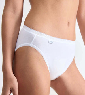 sloggi Basic+ 3-pack white Tai Brief showcasing soft cotton and invisible edges for comfort and style.
