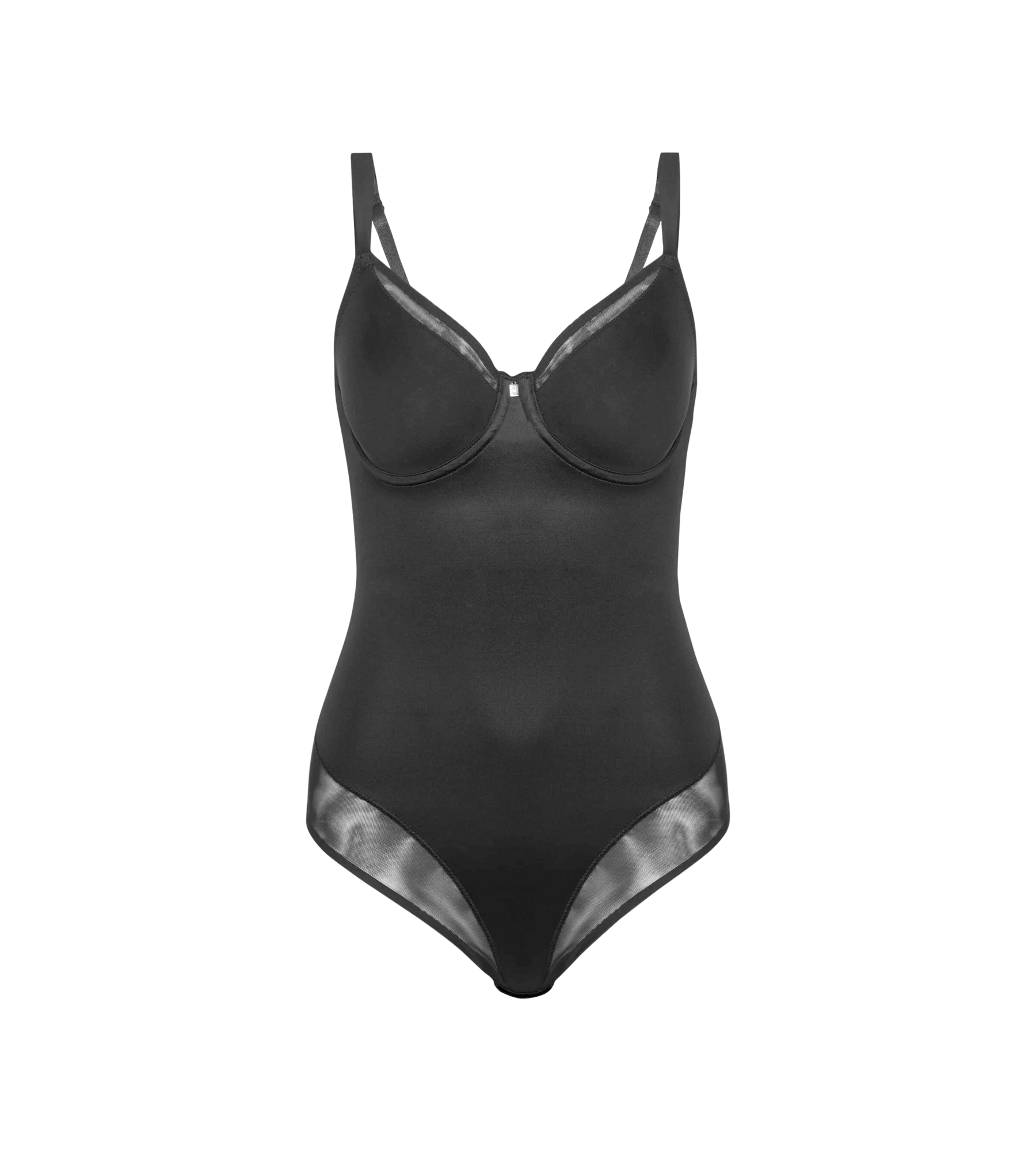 True Shape Sensation black bodysuit with forming cups and adjustable straps for a confident look.