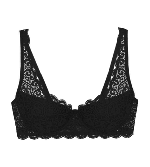 Amourette padded underwired bra with floral lace design, featuring adjustable straps and hook-and-eye fastener.