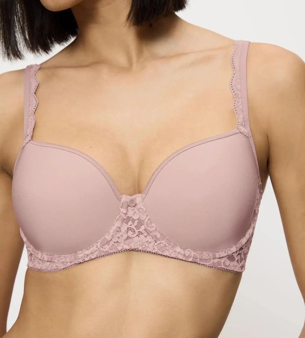 Amourette ergonomic wired padded spacer cup bra with lace trim for ultimate comfort and flattering fit.