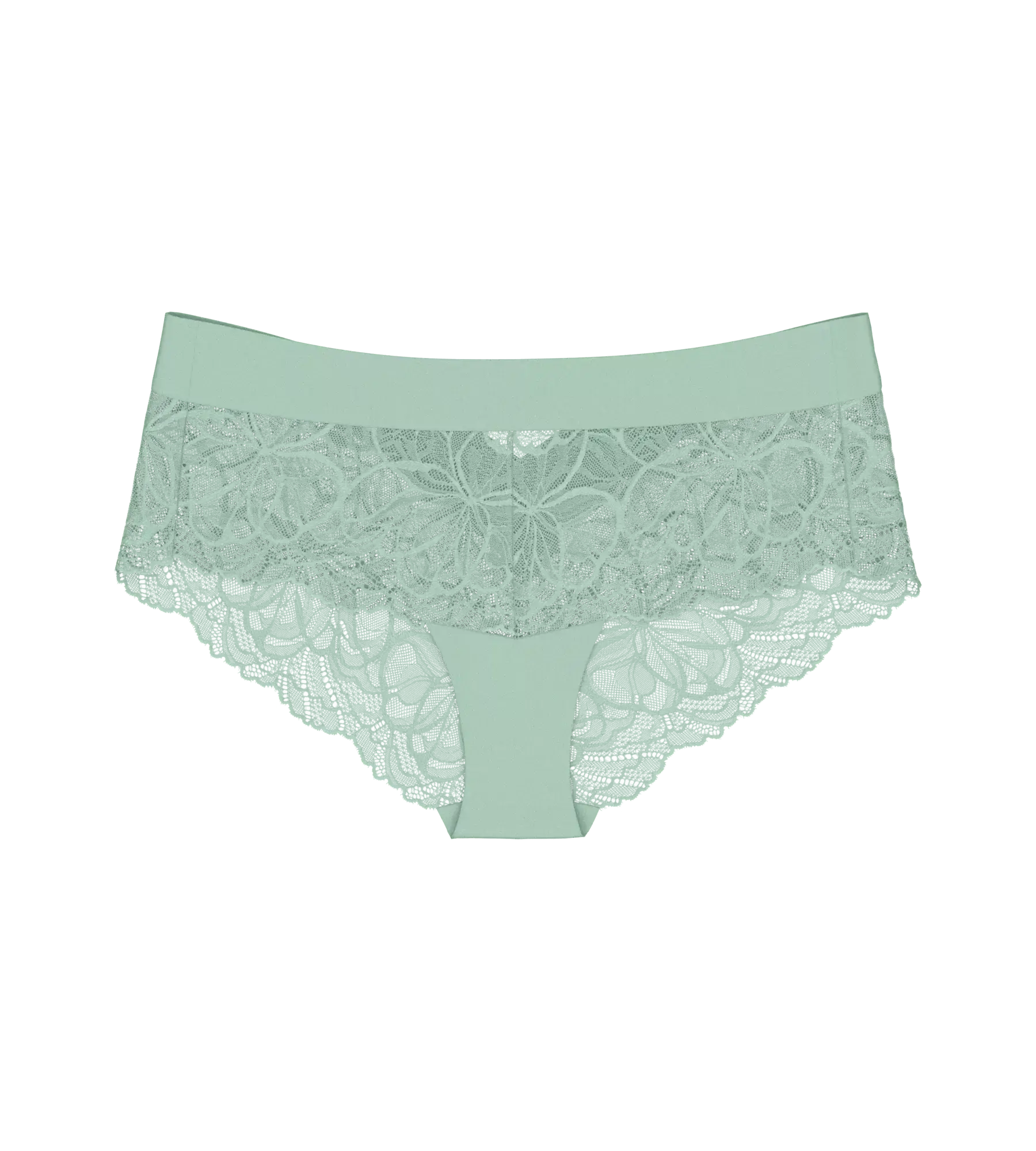 Body Make-Up Illusion Lace shorty briefs in mint green with floral lace design and smooth waistband for curve-hugging elegance.