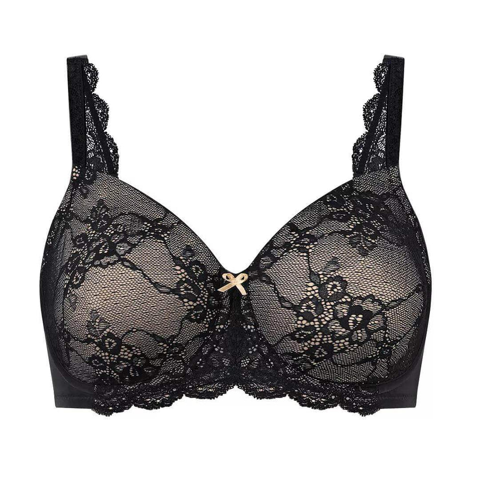 Contouring Sensation black lace shaping bra with delicate floral pattern and soft support design.