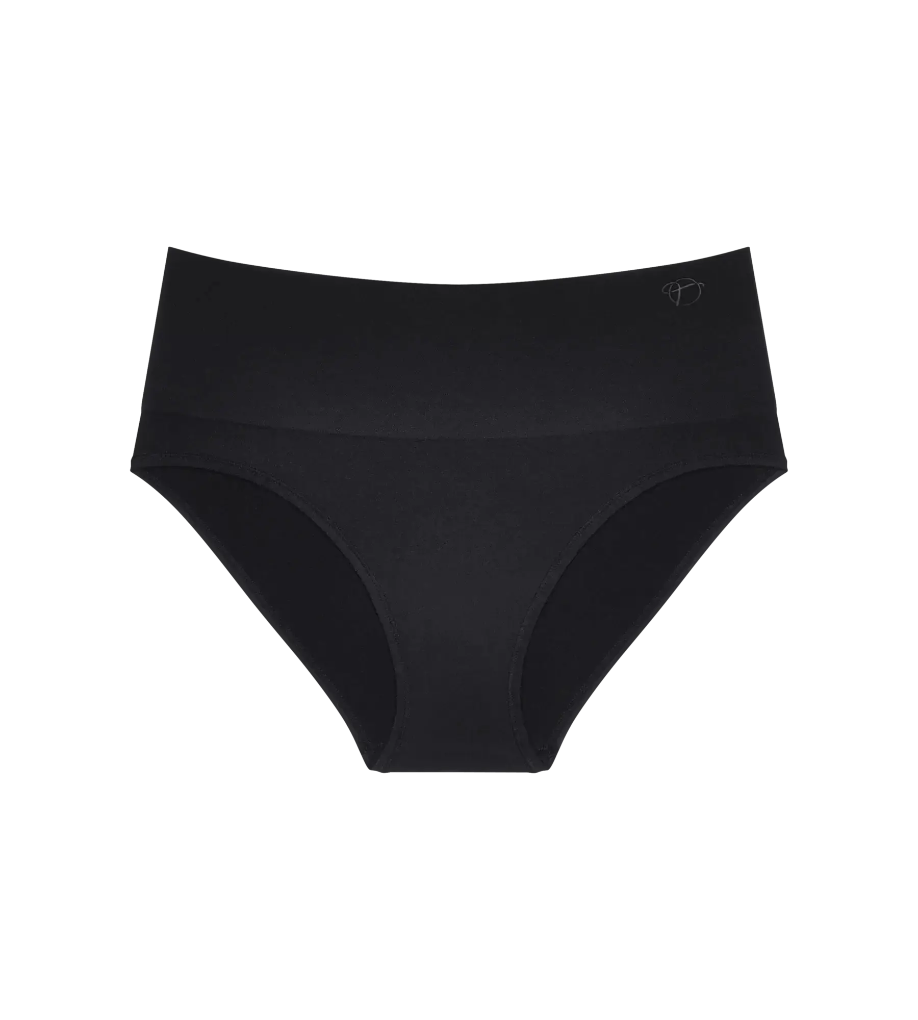 Triumph Soft Sculpt black bandeau maxi briefs with smooth knit fabric and embossed logo.