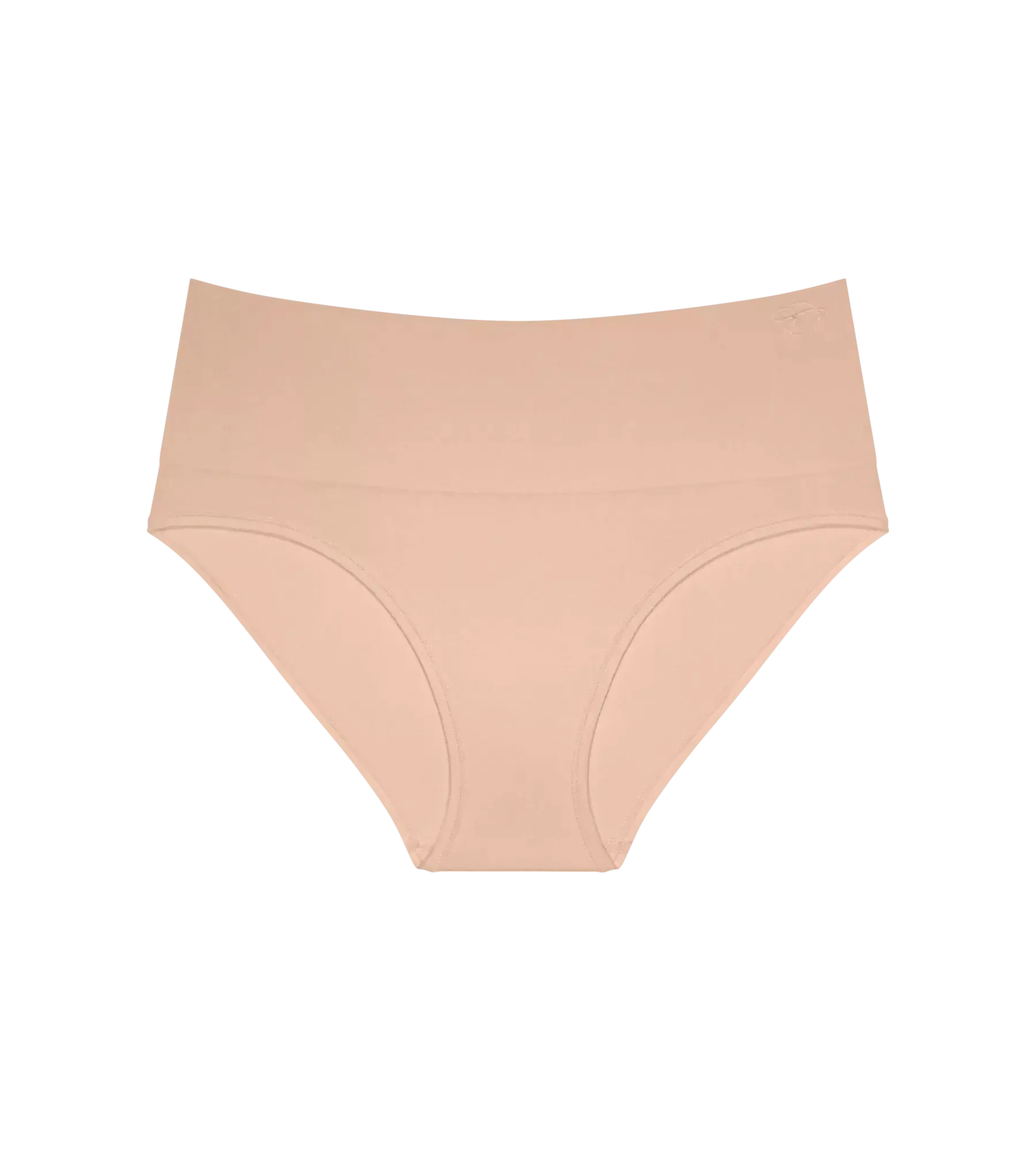 Triumph Soft Sculpt Bandeau Maxi briefs in nude color, featuring smooth, soft knit fabric and medium belly support.