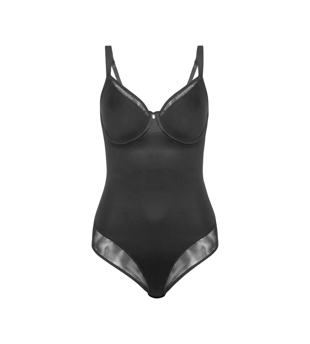 True Shape Sensation black bodysuit with forming cups and adjustable straps for a confident look.